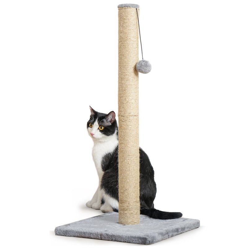 Cat Craft Jute Fiber Cat Scratching Post With Replaceable Dangle Toy Gray