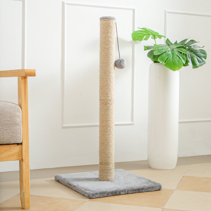Cat Craft Jute Fiber Cat Scratching Post With Replaceable Dangle Toy Gray