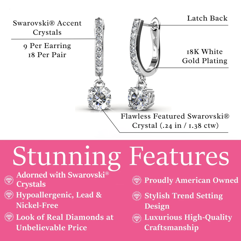 Cate & Chloe McKenzie 18k White Gold Plated Drop Dangle Earrings With Swarovski Crystals For Women