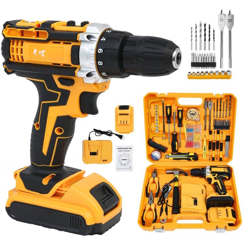 CATGOOD Tool Set With 21V Cordless Drill Drill Set With 2 Batteries And Charger 120 PCS Electric Power Drill Impact Drill Tool Set With Drill For DIY Screwdriver And Drilling