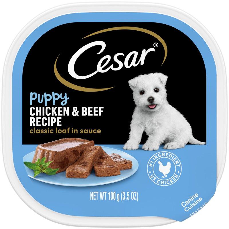 Cesar Classic Loaf In Sauce Chicken And Beef Recipe Wet Dog Food For Puppies 3.5 Oz Tray