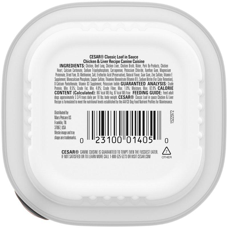 Cesar Classic Loaf In Sauce Chicken And Liver Recipe Wet Dog Food 3.5 Oz Tray