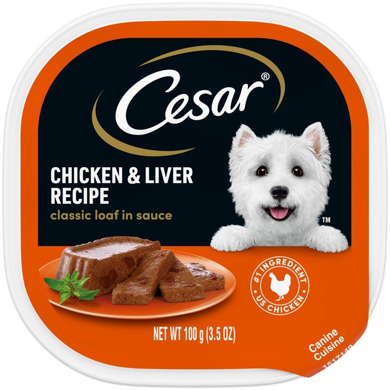 Cesar Classic Loaf In Sauce Chicken And Liver Recipe Wet Dog Food 3.5 Oz Tray