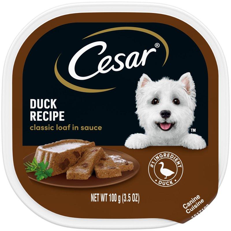 Cesar Classic Loaf In Sauce Duck Recipe Wet Dog Food Adult 3.5 Oz Easy Peel Tray