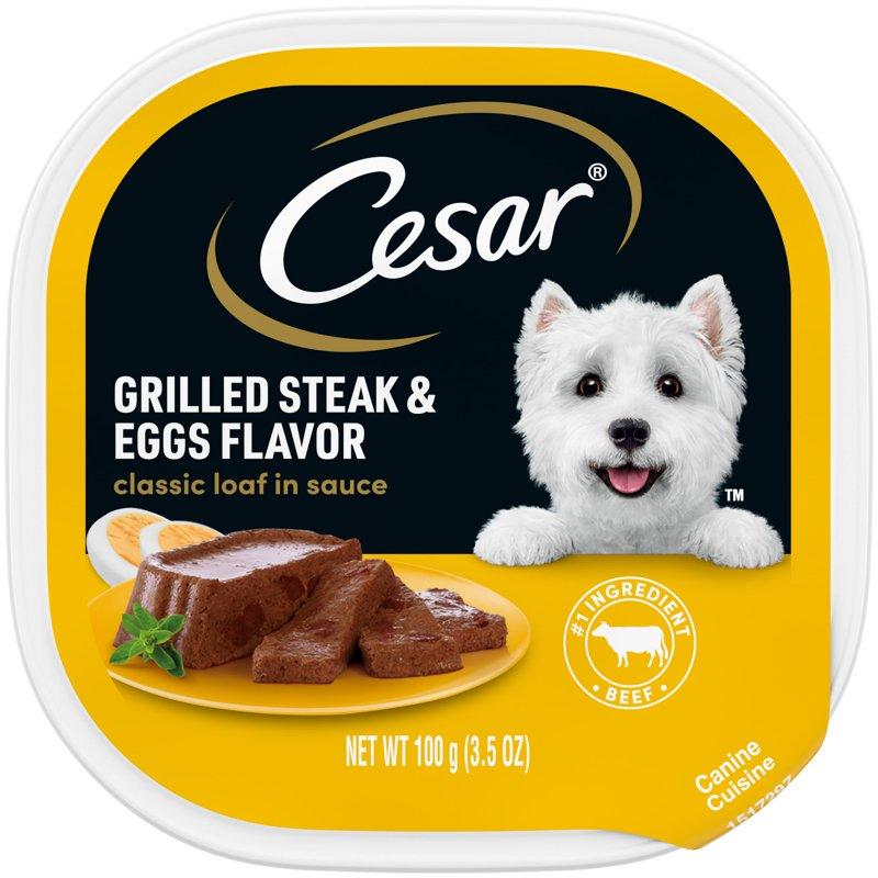 Cesar Classic Loaf In Sauce Grilled Steak & Eggs Dog Food 3.5 Oz Easy Peel Tray