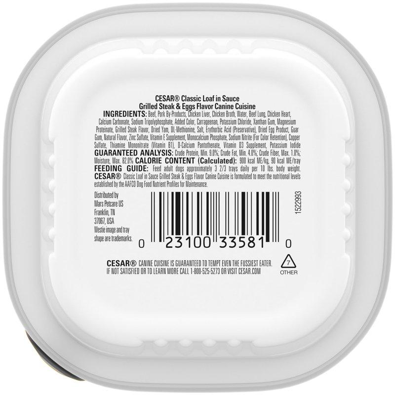 Cesar Classic Loaf In Sauce Grilled Steak & Eggs Dog Food 3.5 Oz Easy Peel Tray