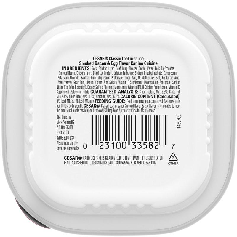 Cesar Classic Loaf In Sauce Smoked Bacon And Egg Wet Dog Food 3.5 Oz Tray