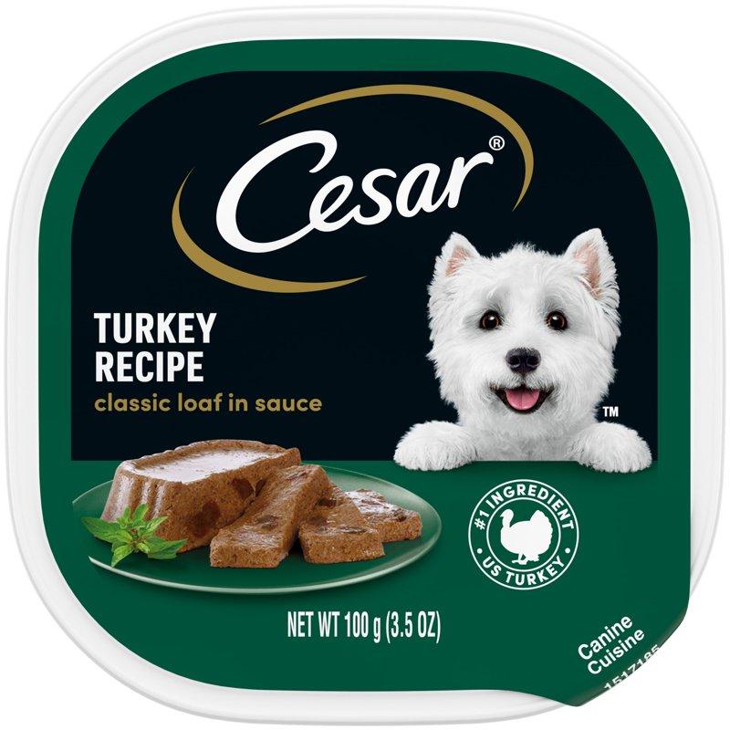 Cesar Classic Loaf In Sauce Turkey Recipe Wet Dog Food Adult 3.5 Oz. Easy Peel Tray