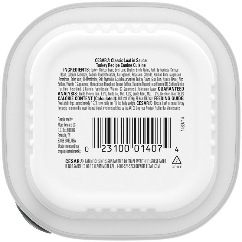 Cesar Classic Loaf In Sauce Turkey Recipe Wet Dog Food Adult 3.5 Oz. Easy Peel Tray