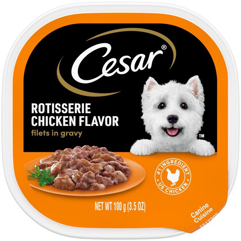 Cesar Fillets In Gravy Rotisserie Chicken Wet Dog Food 3.5 Oz Tray