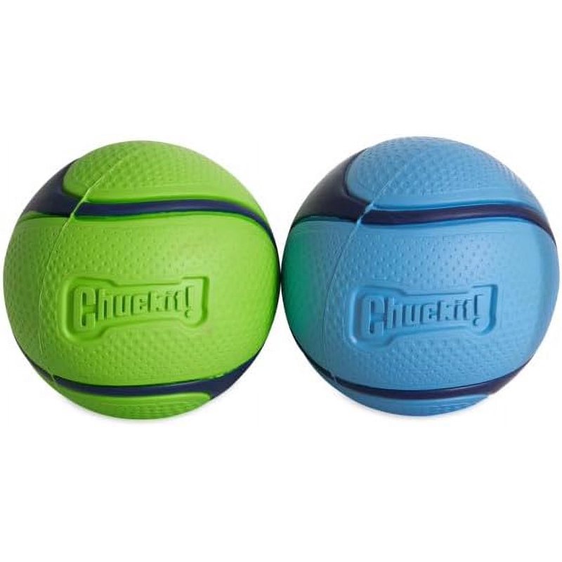 Chuckit Sniff Fetch Ball Durable High Bounce Rubber Dog Toy Peanut Butter & Bacon Scented Medium 2.5" For Dogs 20 To 60 Lb Blue Green & Blue Pack Of 2