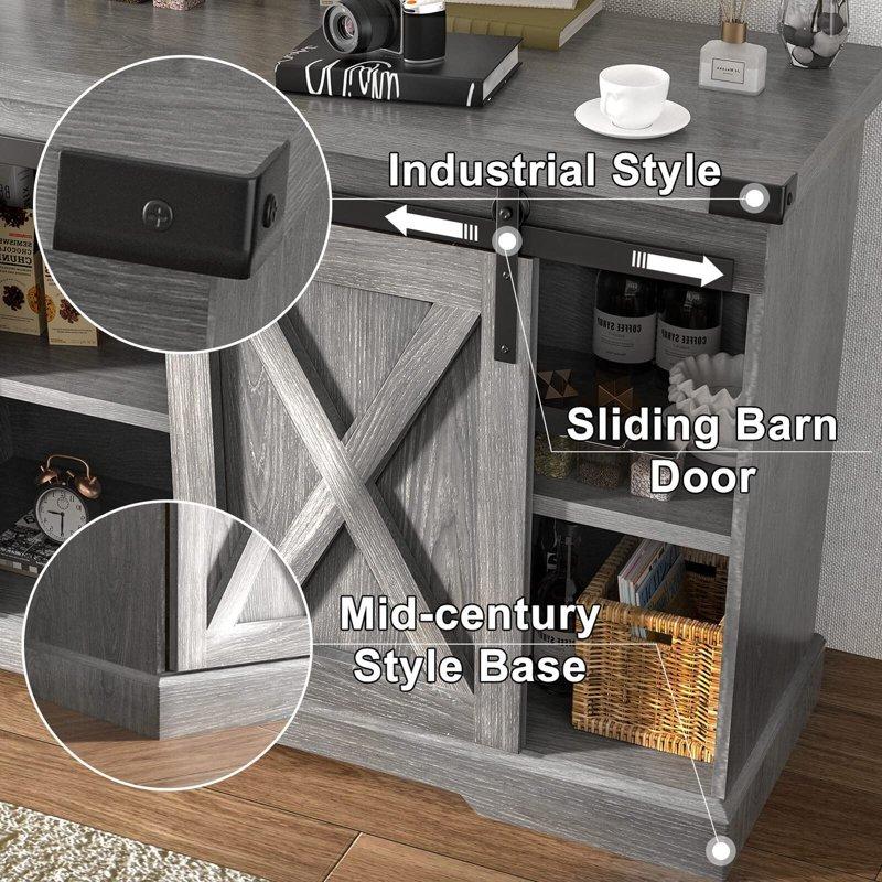 Chvans Farmhouse Barn Door TV Stand For Up To 65" TVs & 23" Electric Fireplace Entertainment Center Console Table With Adjustable Shevles