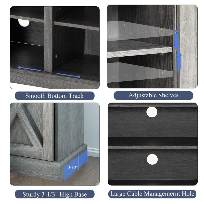 Chvans Farmhouse Barn Door TV Stand For Up To 65" TVs & 23" Electric Fireplace Entertainment Center Console Table With Adjustable Shevles