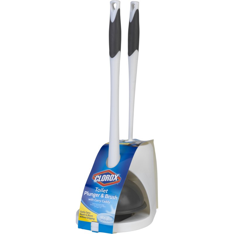 Clorox Toilet Plunger and Bowl Brush Combo Set with Caddy White