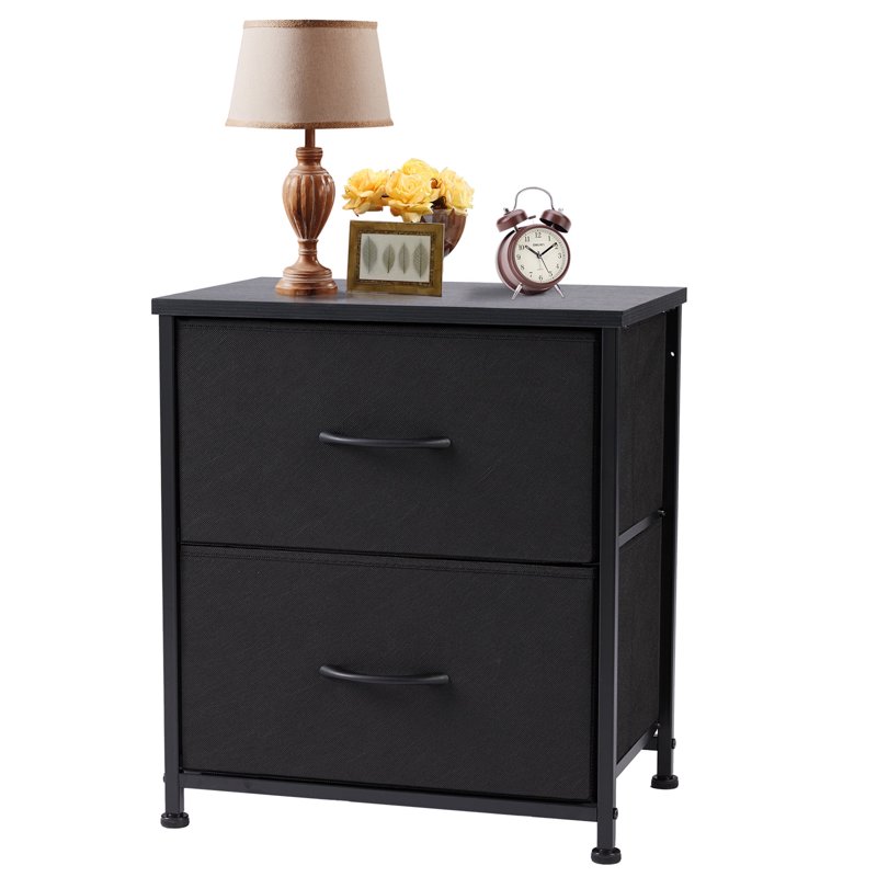 CONCETTA 2 Fabric Dresser 20 Inch Adjustable Nightstand Feet Bedside Table With Drawers For Bedroom Entryway Closet Black