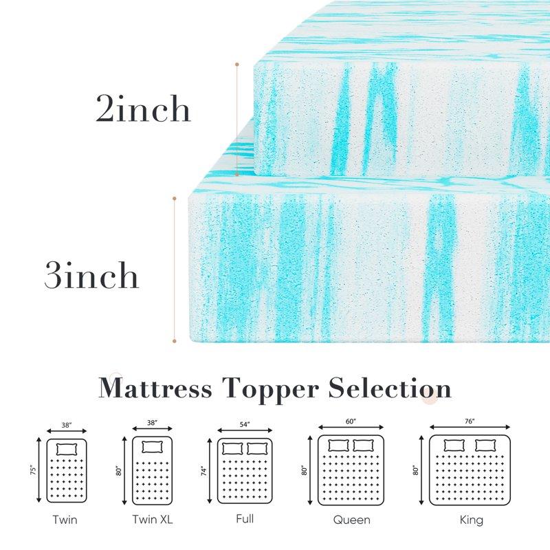CONCETTA 3 Inch Full Size Memory Foam Mattress Topper With Cooling Gel Pressure Relief For Back Pain Comfort Bed Topper CertiPUR-US Certified