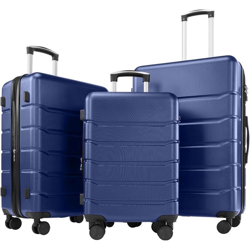 CONCETTA 3 Pcs ABS Hardside Luggage Sets Lightweight Expandable Hard Shell Rolling Suitcase TSA Lock Spinner Wheel Suit Cases Blue