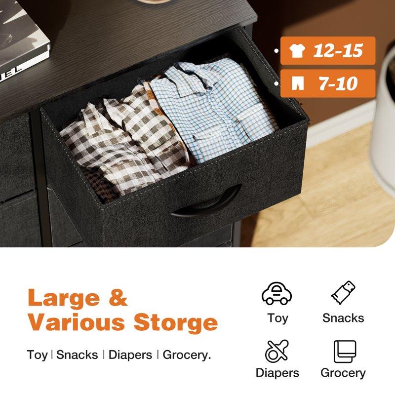 CONCETTA 8-Drawer Fabric Dresser Storage Chest For Bedroom Closet Entryway Storage Furniture For Adults Black