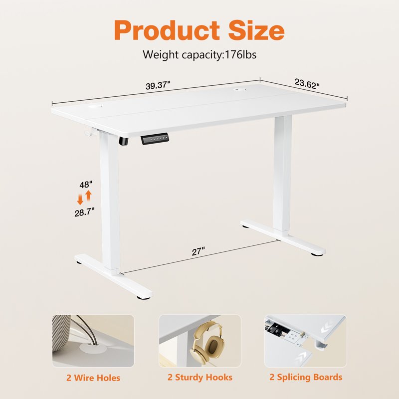 CONCETTA Electric Standing Desk 40''x24'' Height Adjustable Desk Home Office Desk With Electric Lift Sit Stand Desk Workstation For Home Office White