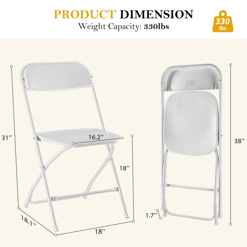 CONCETTA Plastic Folding Chair Set Of 6 330LB Load Capacity Lightweight For Indoor/Outdoor White