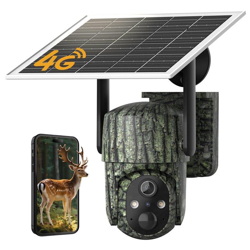 Conico 4G LTE Cellular Trail Camera Solar Powered Game Camera with PIR Motion 2K Night Vision 2-Way Audio App Alerts Wireless IP65 Waterproof for Hunting Outdoor Farm Wildlife
