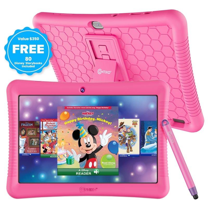 Contixo 10" Kids Tablet 2025 Model 80 FREE Disney Storybooks Educational Android Tablet For Kids 3-12 32GB Parental Controls Kid-Proof Case With Kickstand And Stylus - Pink