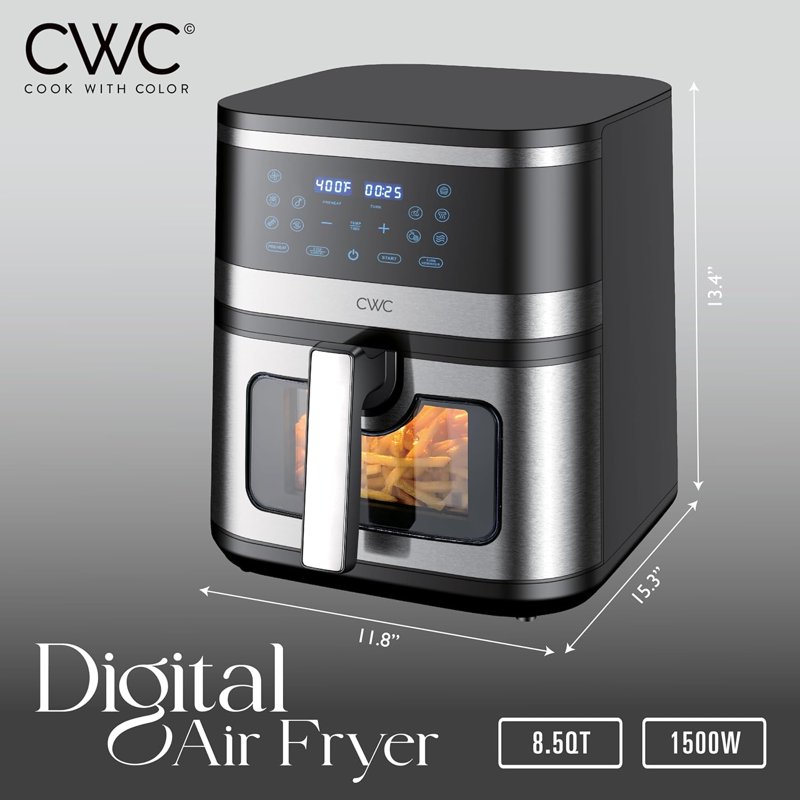 COOK WITH COLOR Digital Air Fryer 8.5-Quart Stainless Steel Air Fryer Kitchen Appliance Black