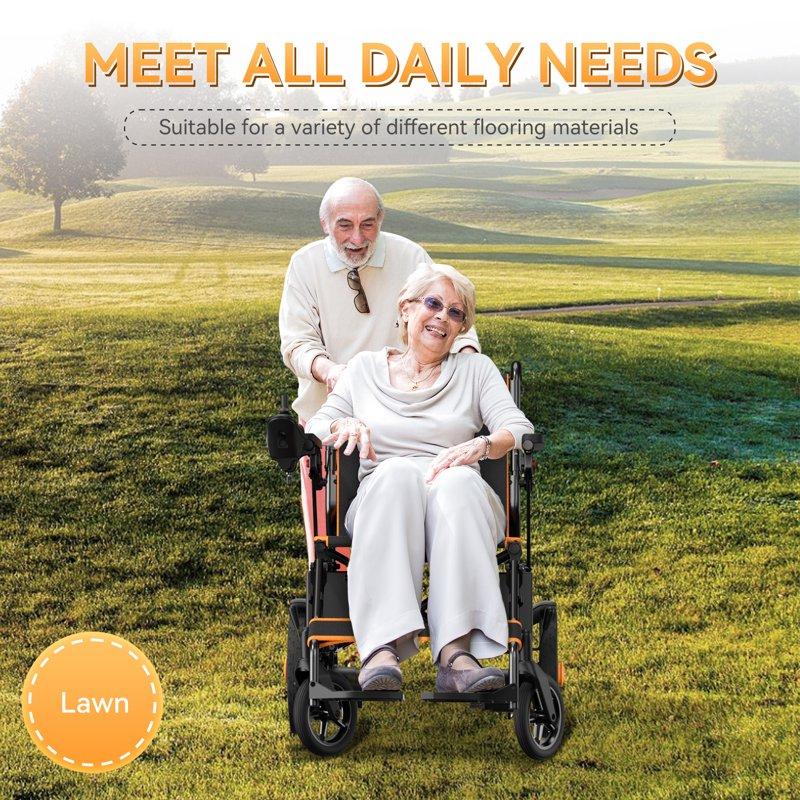 COOLHUT Electric Wheelchair 20+ Miles Range All Terrain Portable Motorized Wheelchair For Seniors Lightweight Foldable Electric Wheelchair 5 Years Warranty 500W Dual Motors Powerful Orange