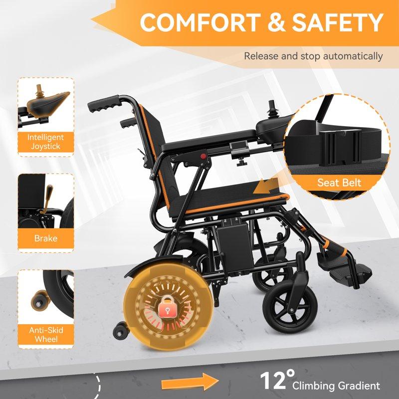 COOLHUT Electric Wheelchair 20+ Miles Range All Terrain Portable Motorized Wheelchair For Seniors Lightweight Foldable Electric Wheelchair 5 Years Warranty 500W Dual Motors Powerful Orange
