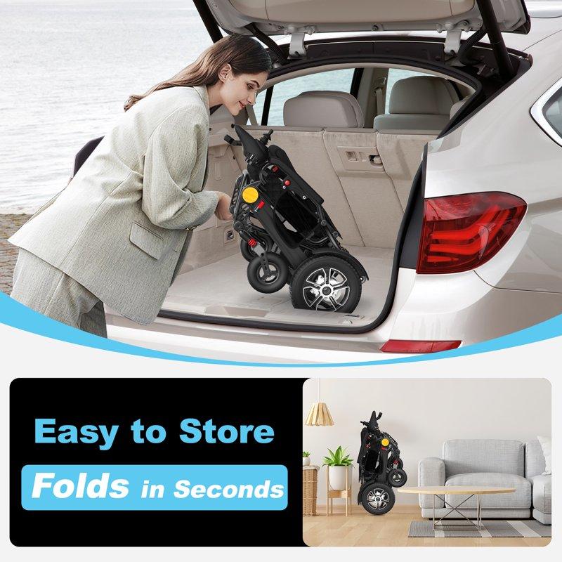 COOLHUT Electric Wheelchair 30+ Miles Long Travel Range Foldable & Lightweight Motorized Wheelchair With Safety Features 2 Lithium Battery Ideal For Seniors & Travel