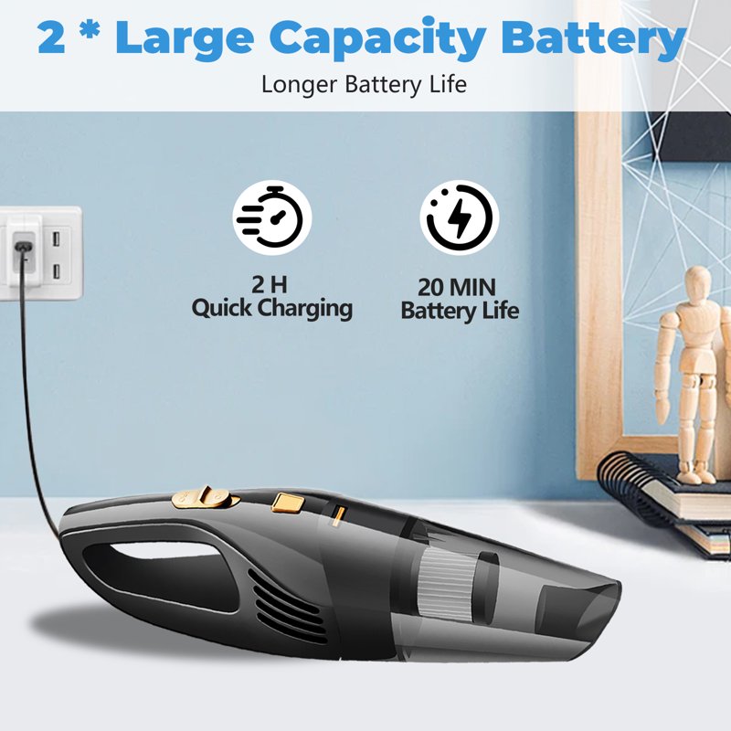 Cordless Handheld Car Vacuum Portable Vacuum Cleaner 8KPA Powerful Suction For Car And Pet Hair