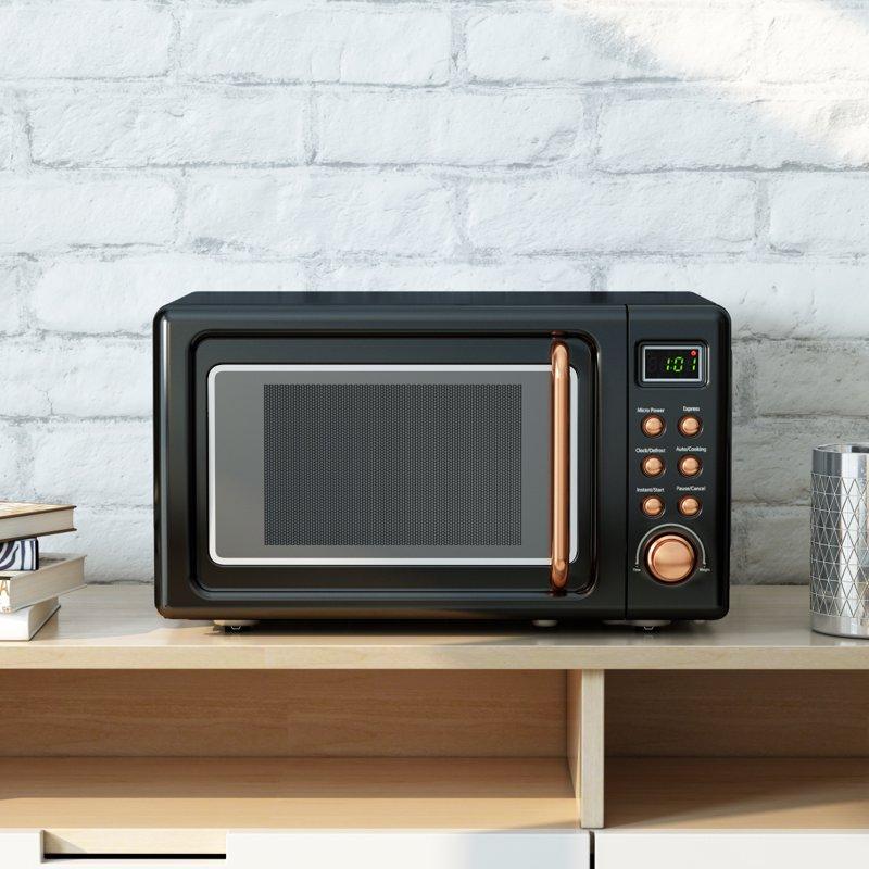 Costway 0.7Cu.ft Retro Countertop Microwave Oven 700W LED Display Glass Turntable Rose Gold