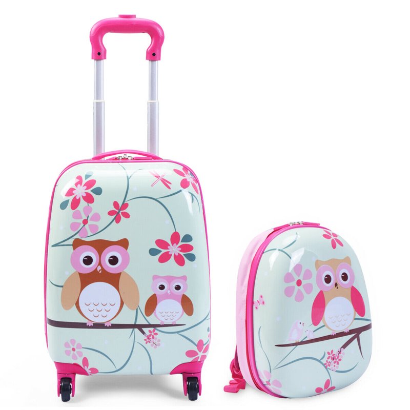 Costway 2Pcs 12'' 16'' Kids Luggage Set Suitcase Backpack School Travel Trolley ABS