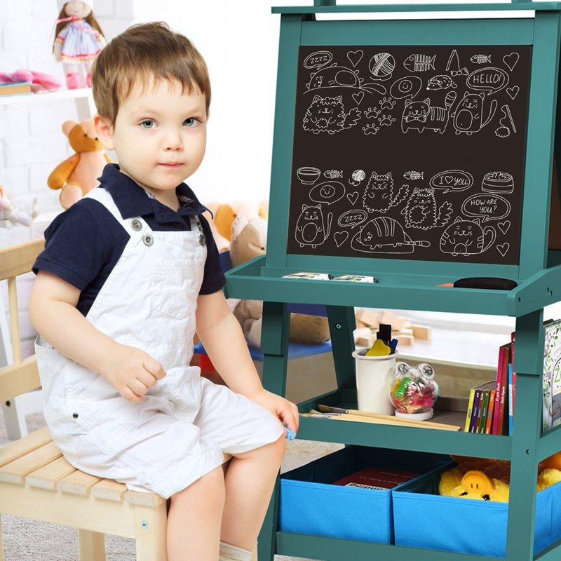 Costway 3 In 1 Double-Sided Wooden Kid's Art Easel Whiteboard Blue