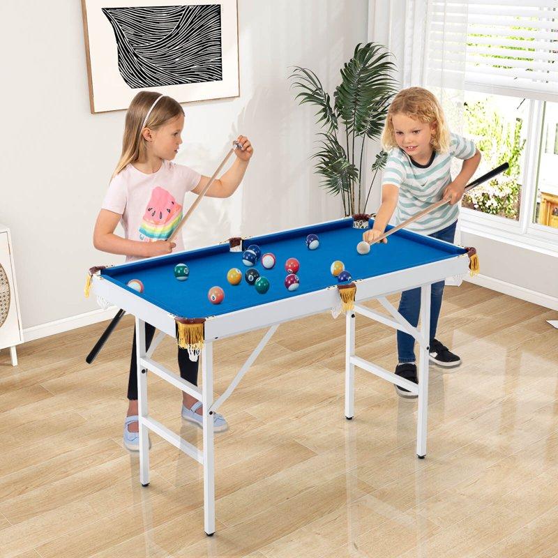 Costway 47" Folding Billiard Table Pool Game Table For Kids W/ Cues & Chalk & Brush