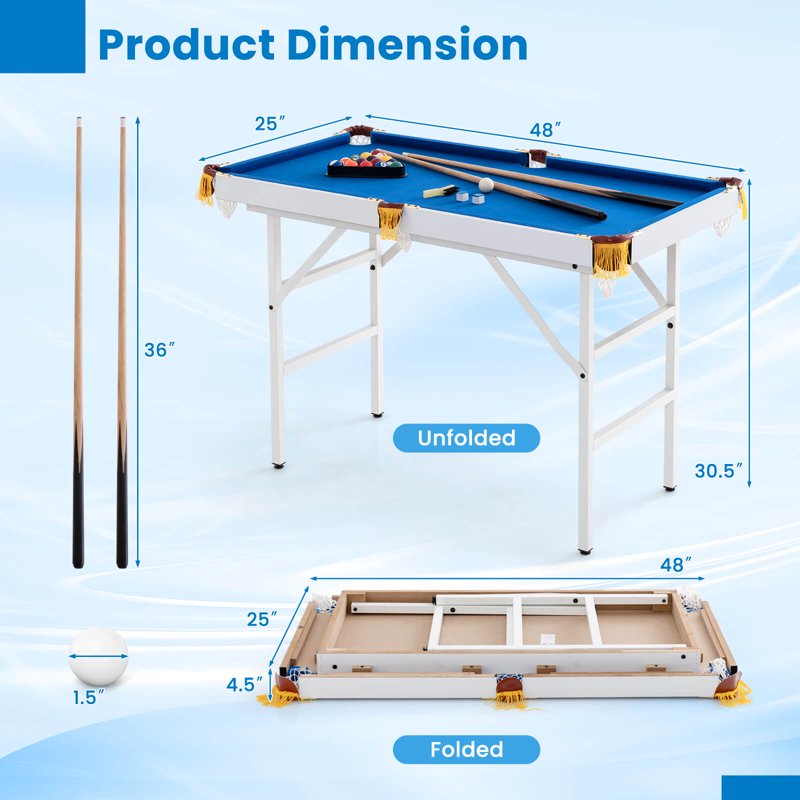 Costway 47" Folding Billiard Table Pool Game Table For Kids W/ Cues & Chalk & Brush