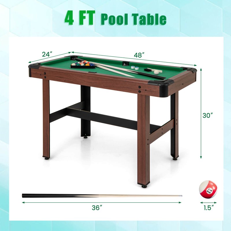 Costway 48" Pool Table For Kids & Adults With Full Set Of Balls 2 Cue Sticks 2 Chalks Green