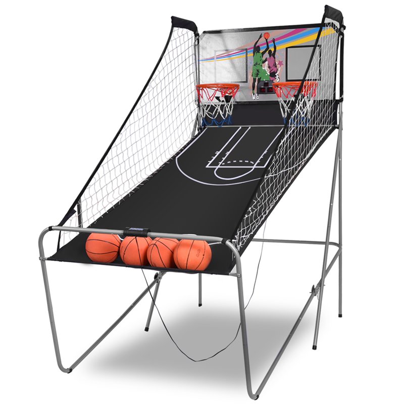Costway Dual LED Electronic Shot Basketball Arcade Game with 8 Game Modes 4 Balls Foldable Grey