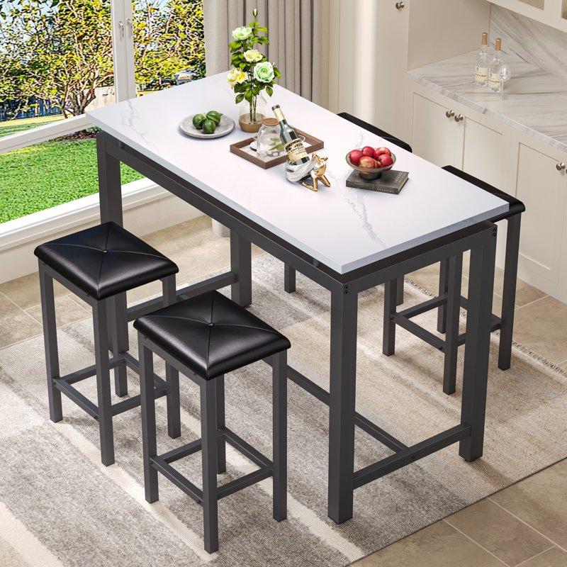 Counter Height Table Set Of 5 Breakfast Bar Table And Stool Set Minimalist Dining Table With Backless Stools Wood Top Pub Table & Chair Set For Kitchen Apartment Bistro - Space Saving