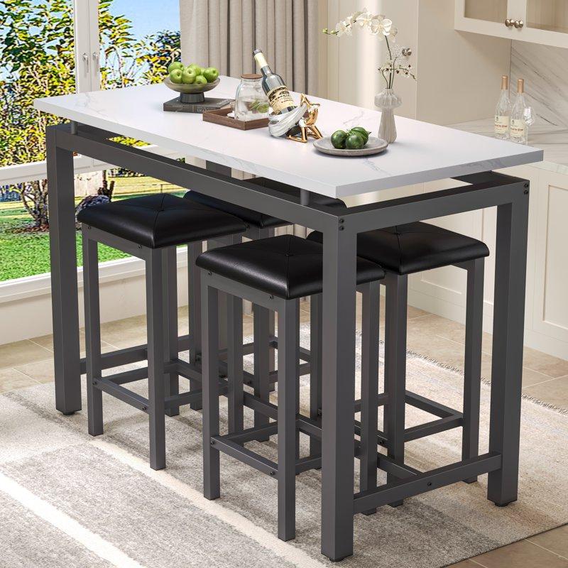 Counter Height Table Set Of 5 Breakfast Bar Table And Stool Set Minimalist Dining Table With Backless Stools Wood Top Pub Table & Chair Set For Kitchen Apartment Bistro - Space Saving