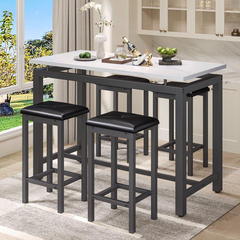 Counter Height Table Set of 5 Breakfast Bar Table and Stool Set Minimalist Dining Table with Backless Stools Wood Top Pub Table & Chair Set for Kitchen Apartment Bistro - Space Saving