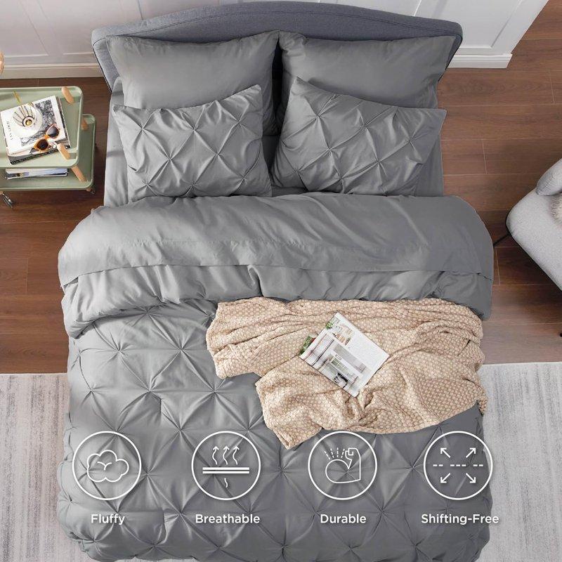 Cozy Comfort Queen Comforter Set - 7 Pieces Grey Comforters Pintuck Bedding Sets For All Season Bed In A Bag With Flat Sheet And Fitted Sheet Pillowcases & Shams