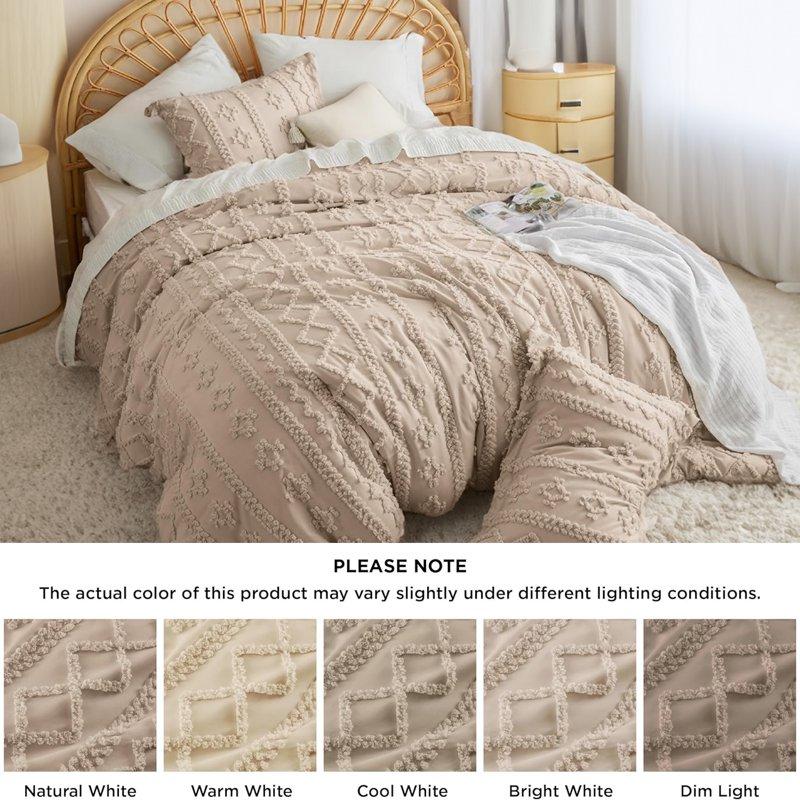 Cozy Comfort Tufted Boho Comforter Set 2 Pieces Farmhouse Shabby Chic Embroidery Bed Set Soft Jacquard Comforter For All Seasons Twin Khaki
