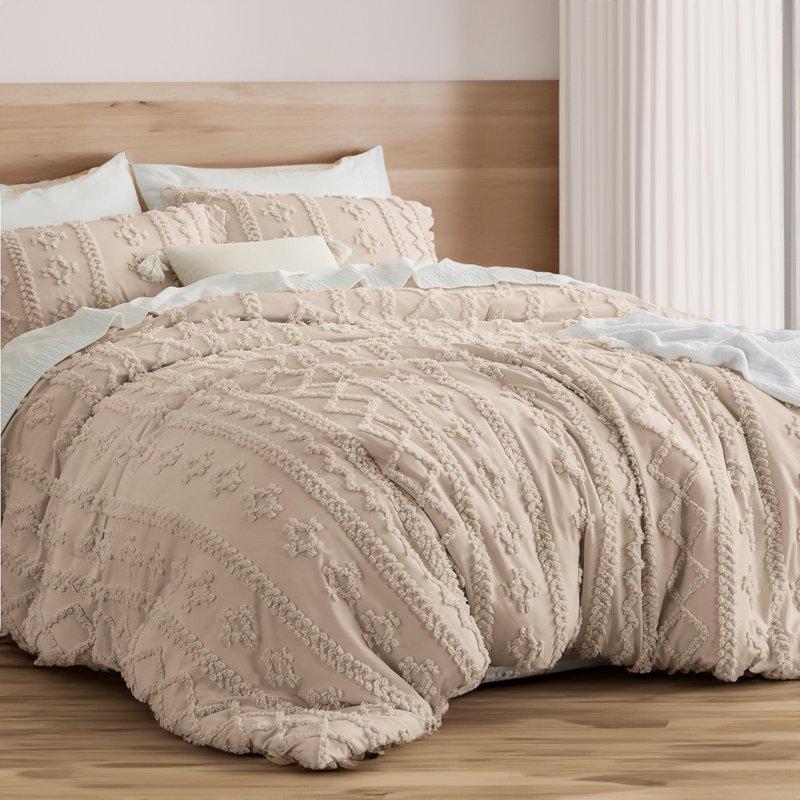 Cozy Comfort Tufted Boho Comforter Set 2 Pieces Farmhouse Shabby Chic Embroidery Bed Set Soft Jacquard Comforter For All Seasons Twin Khaki
