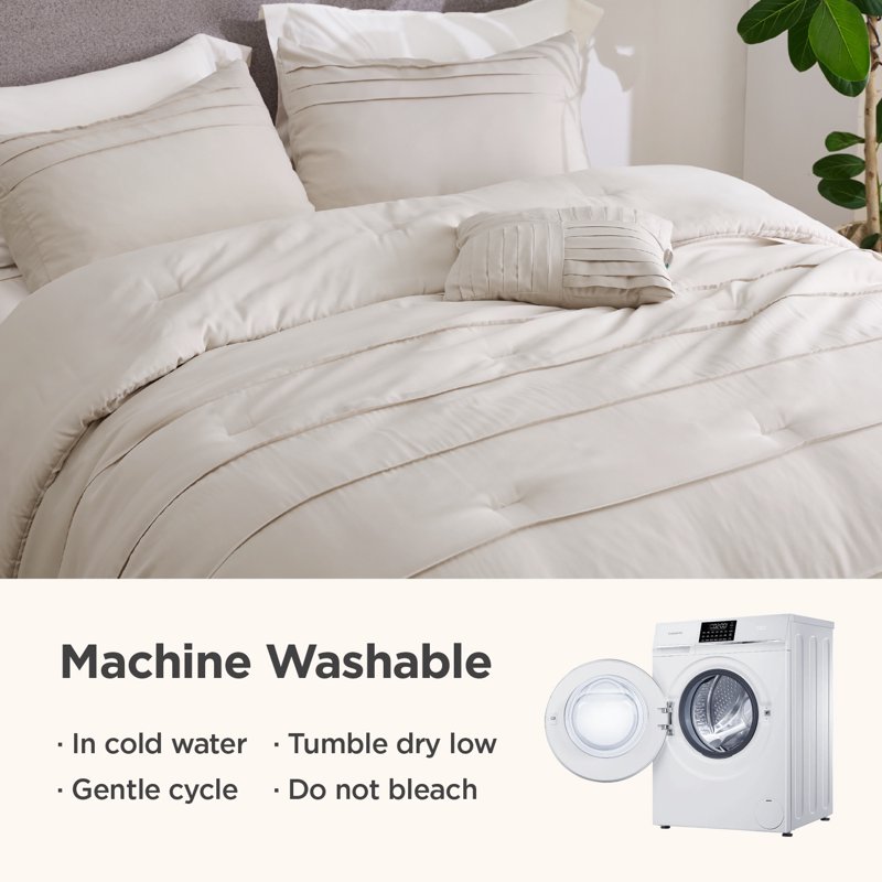 Cozy Comfort Twin Comforter Set 3 Pieces Soft Pinch Pleat Beige Bedding Set For All Season