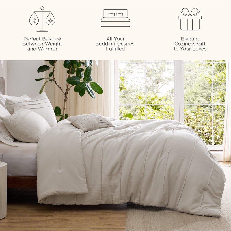 Cozy Comfort Twin Comforter Set 3 Pieces Soft Pinch Pleat Beige Bedding Set For All Season
