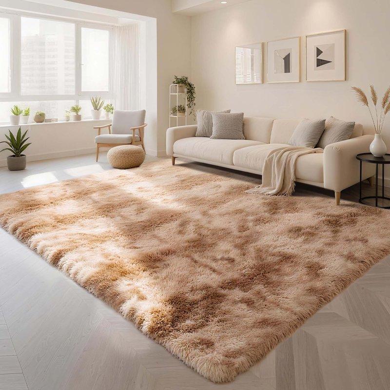 CozyDesg 8ft x 10ft Area Rugs Soft Fluffy Area Rugs Floor Mat Floor Rugs for Living Room Bedroom Modern Decor Carpet Camel