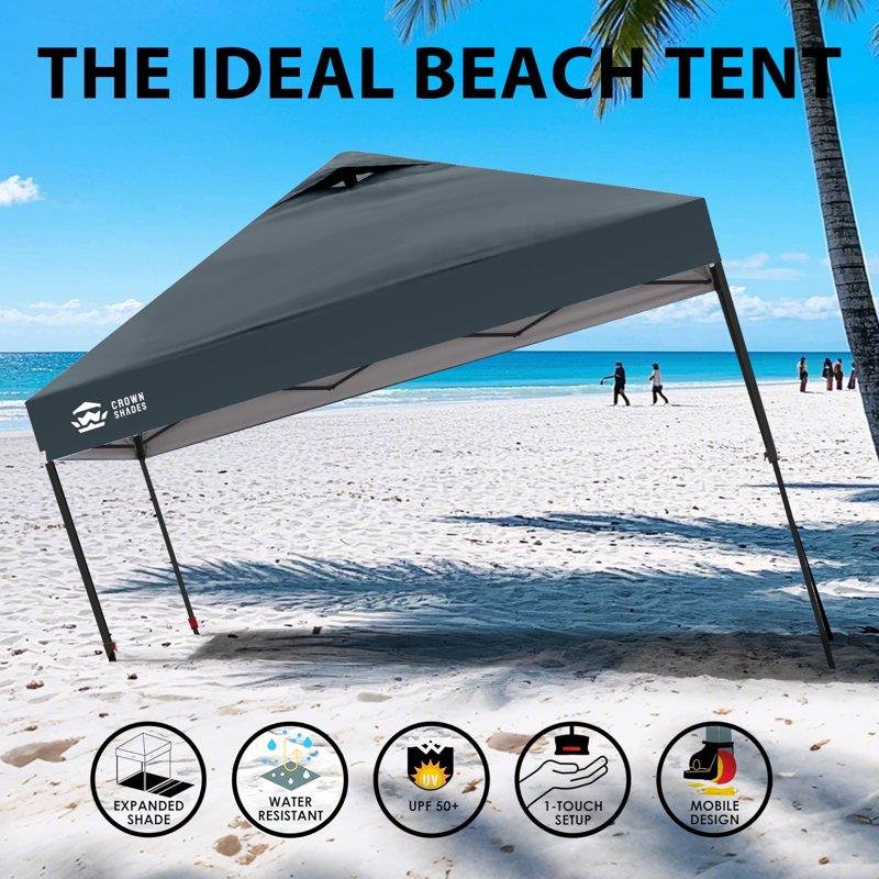 CROWN SHADES 10x10 Pop Up Canopy Patented Center Lock One Push Instant Outdoor Canopy Tent Grey