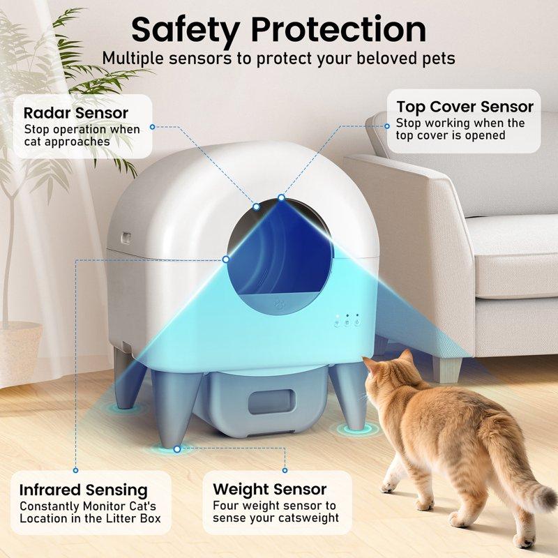 Cumrige Self-Cleaning Cat Litter Box App Controlled With Safety Sensor Removable And Washable Liner