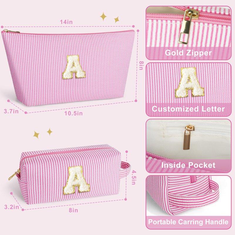 DAKIMOE Makeup Bag Cosmetic Bags Organizer Personalized Initial Travel Essentials Toiletry Bag For Birthday Christmas Girlfriend Teacher Valentines Day Gifts